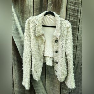 Free People Knit Button Cardigan Chunky Textured Loose Structure Oatmeal waist